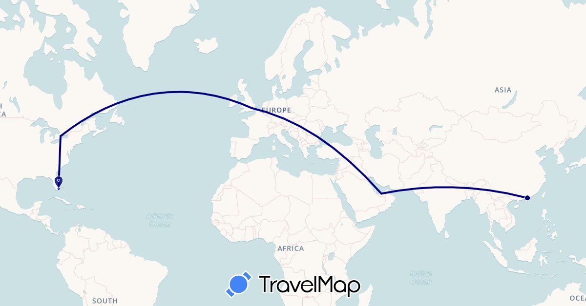 TravelMap itinerary: driving in United Arab Emirates, Canada, China, United Kingdom, United States (Asia, Europe, North America)