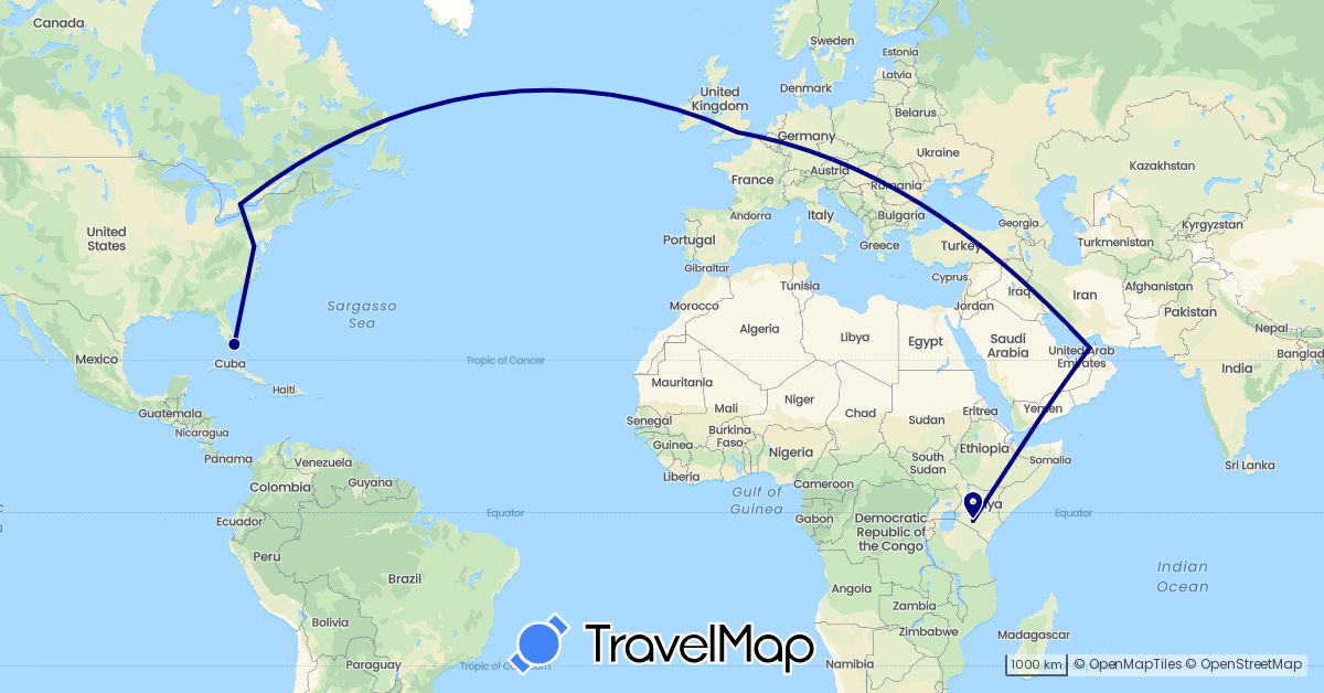 TravelMap itinerary: driving in United Arab Emirates, Canada, United Kingdom, Kenya, United States (Africa, Asia, Europe, North America)